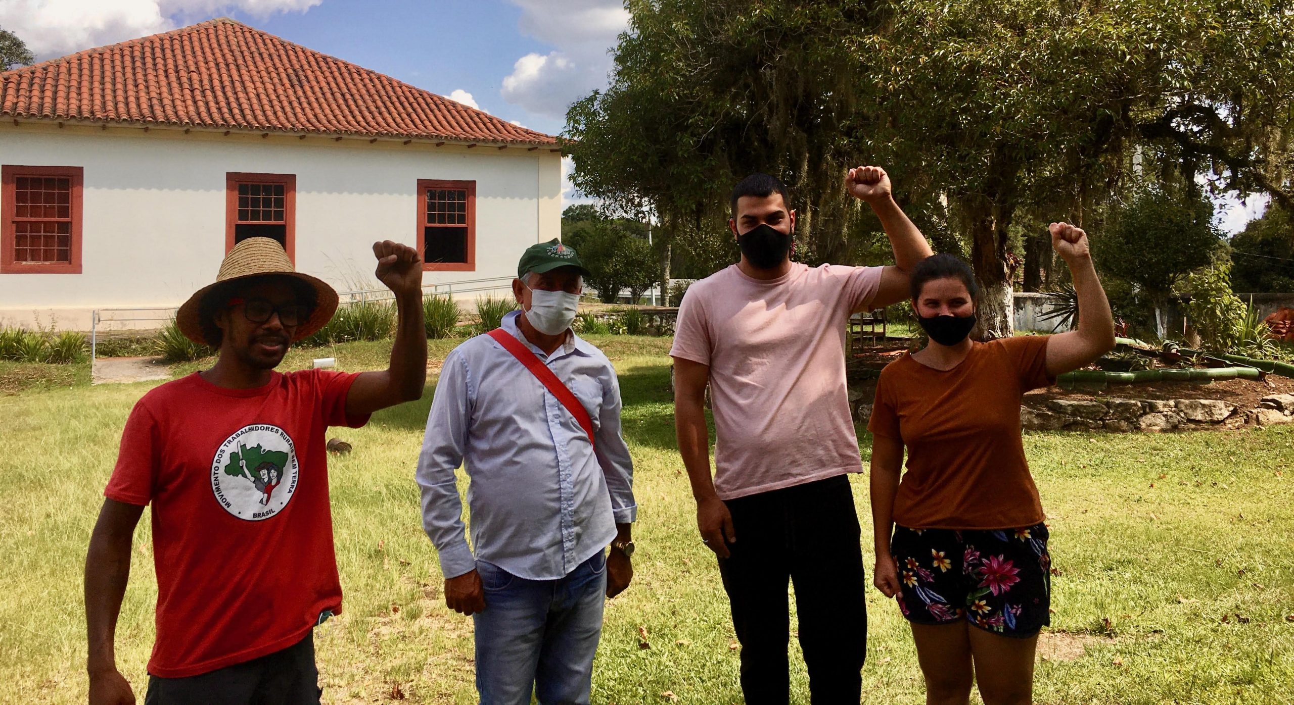 Friends from MST at their agroecology training schools set up on a reclaimed plantation. The classroom was formally the plantation home with slave quarter beneath it and the tree was used to whip slaves, so they teach this history of exploitation alongside new values as part of their agroecological training.